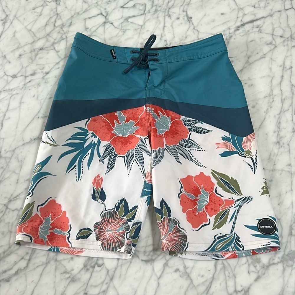 O’Neill Hyperfreak Blue Floral Board Shorts Polyester Blend Size 24 Boys